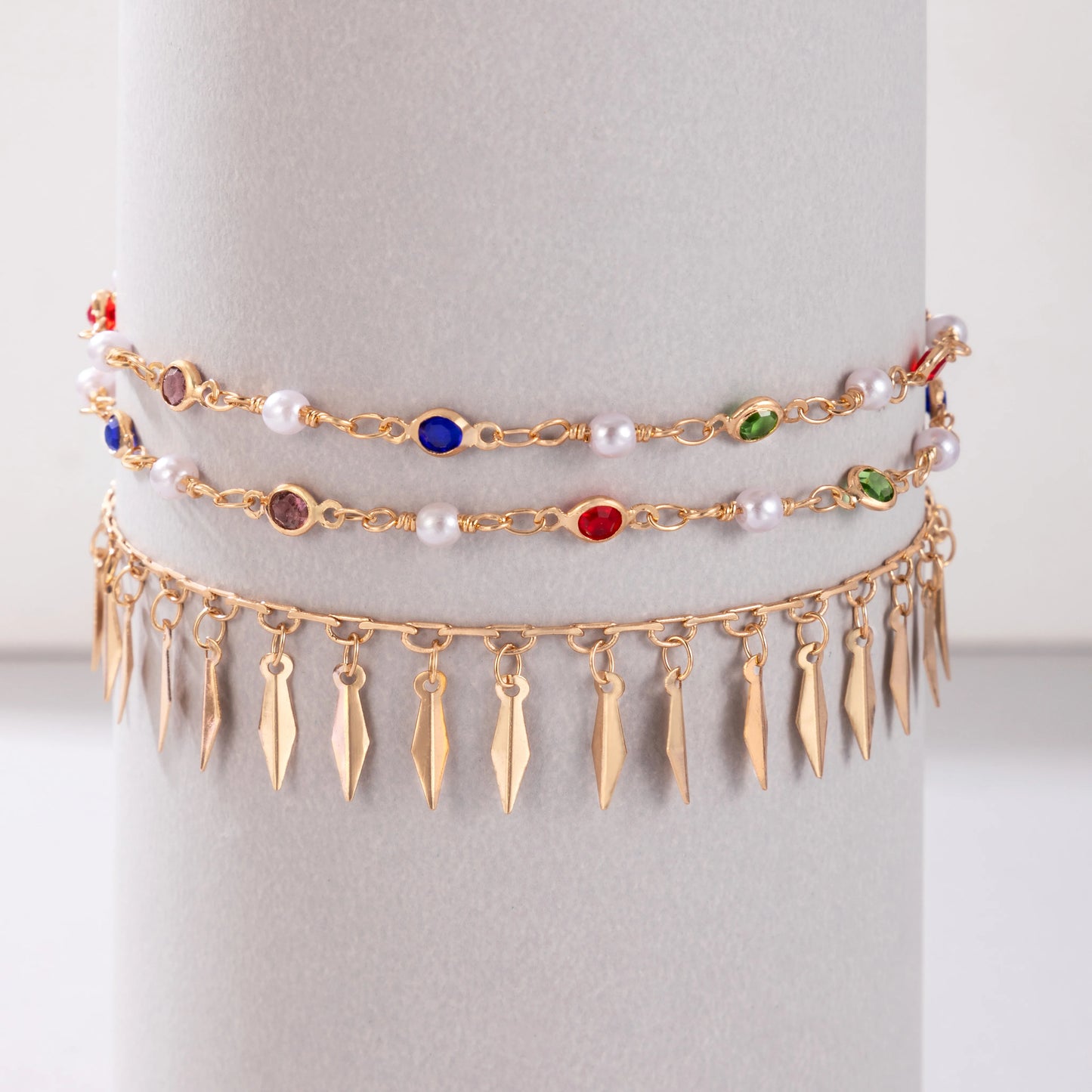 Bracelets de Cheville Femme avec Perles et Strass Incrustés