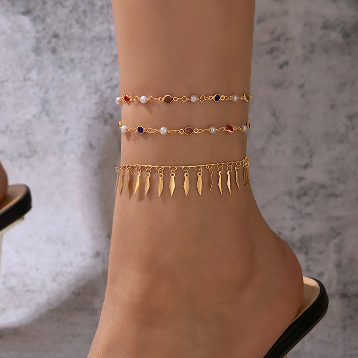 Bracelets de Cheville Femme avec Perles et Strass Incrustés