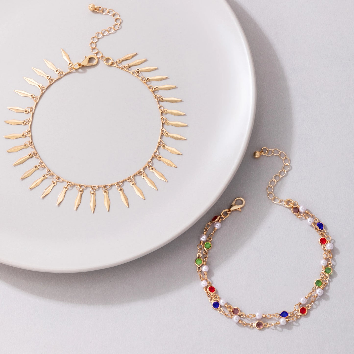 Bracelets de Cheville Femme avec Perles et Strass Incrustés