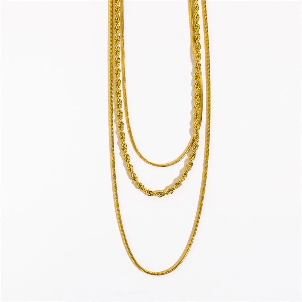 Collier En Couches Géométrique Acier Plaqué Or
