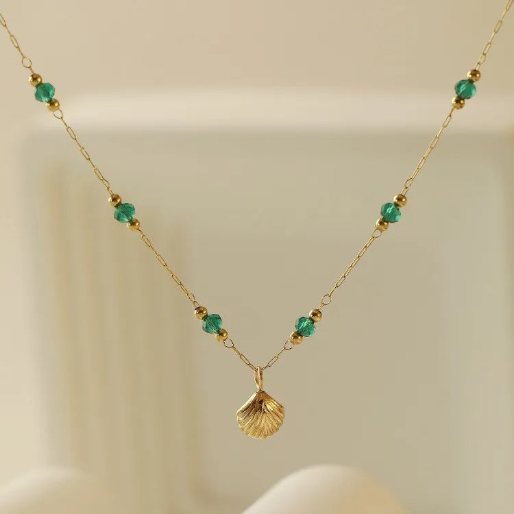 Bracelet de Cheville Style Géométrique avec Coquille et Perle – Acier Inoxydable Plaqué Or 18K