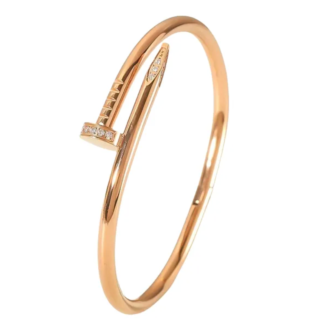 Bracelet Nail Simple Acier Titane Plaqué Or à Strass