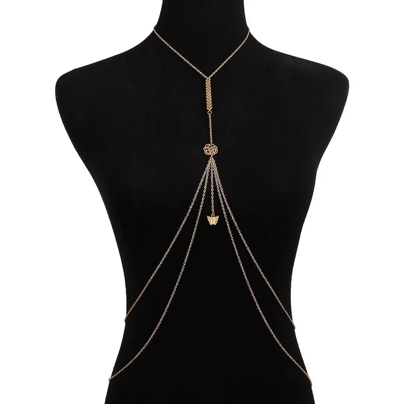 Chaîne de corps femme avec motifs fleur et papillon