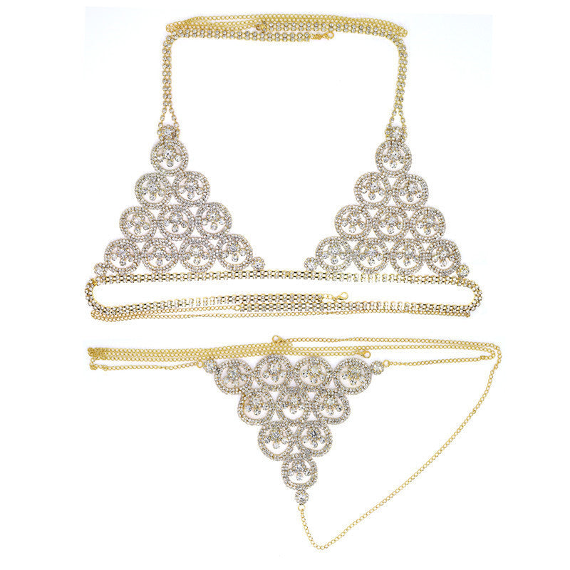 Chaîne de Corps Style Ethnique Doré – Feuilles et Strass