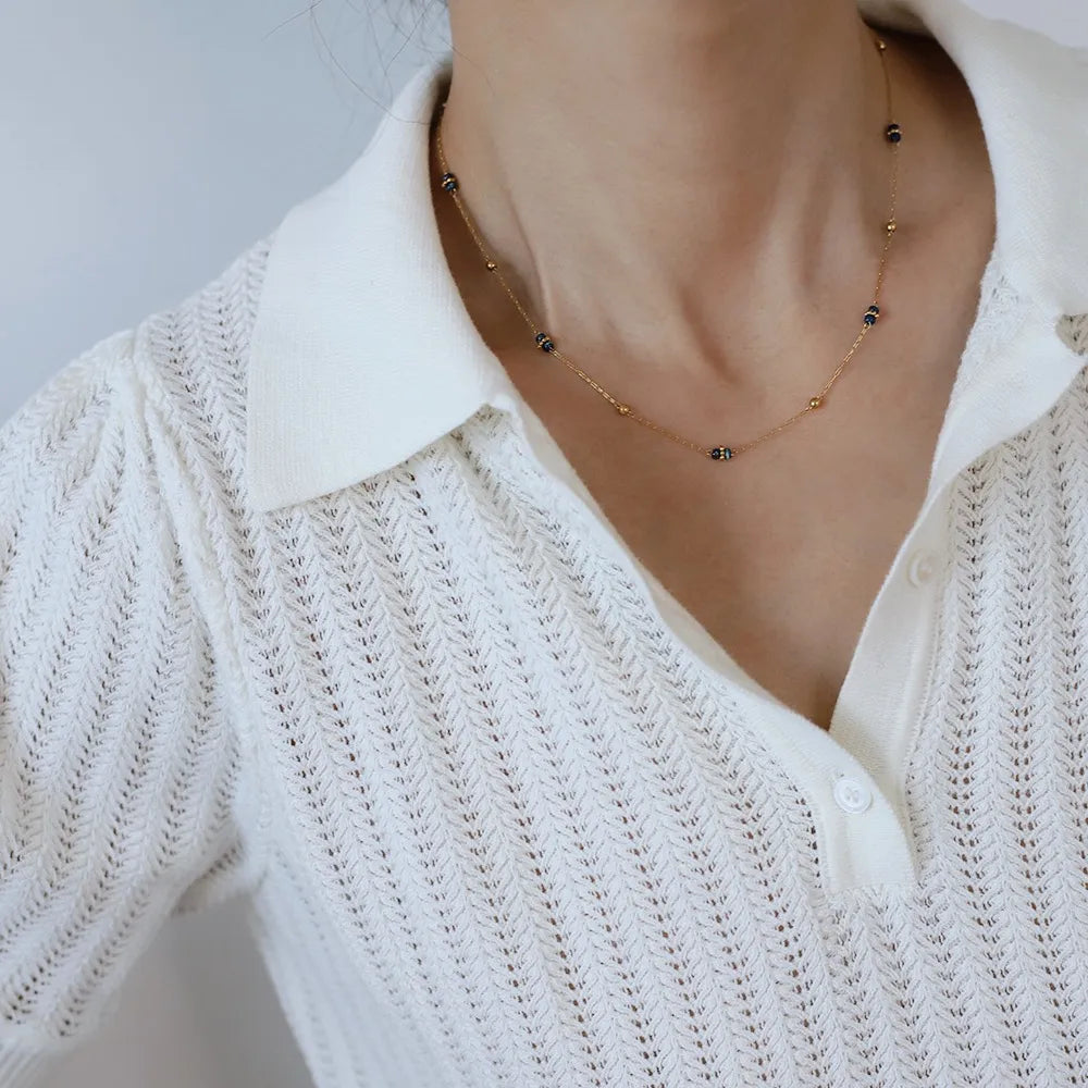 Collier Perles Lazuline, Boules Dorées & Acier Inoxydable