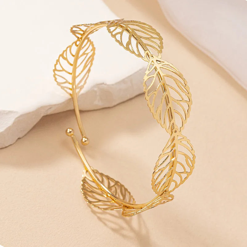 Bracelet De Bras Femme Feuilles Plaqué Or