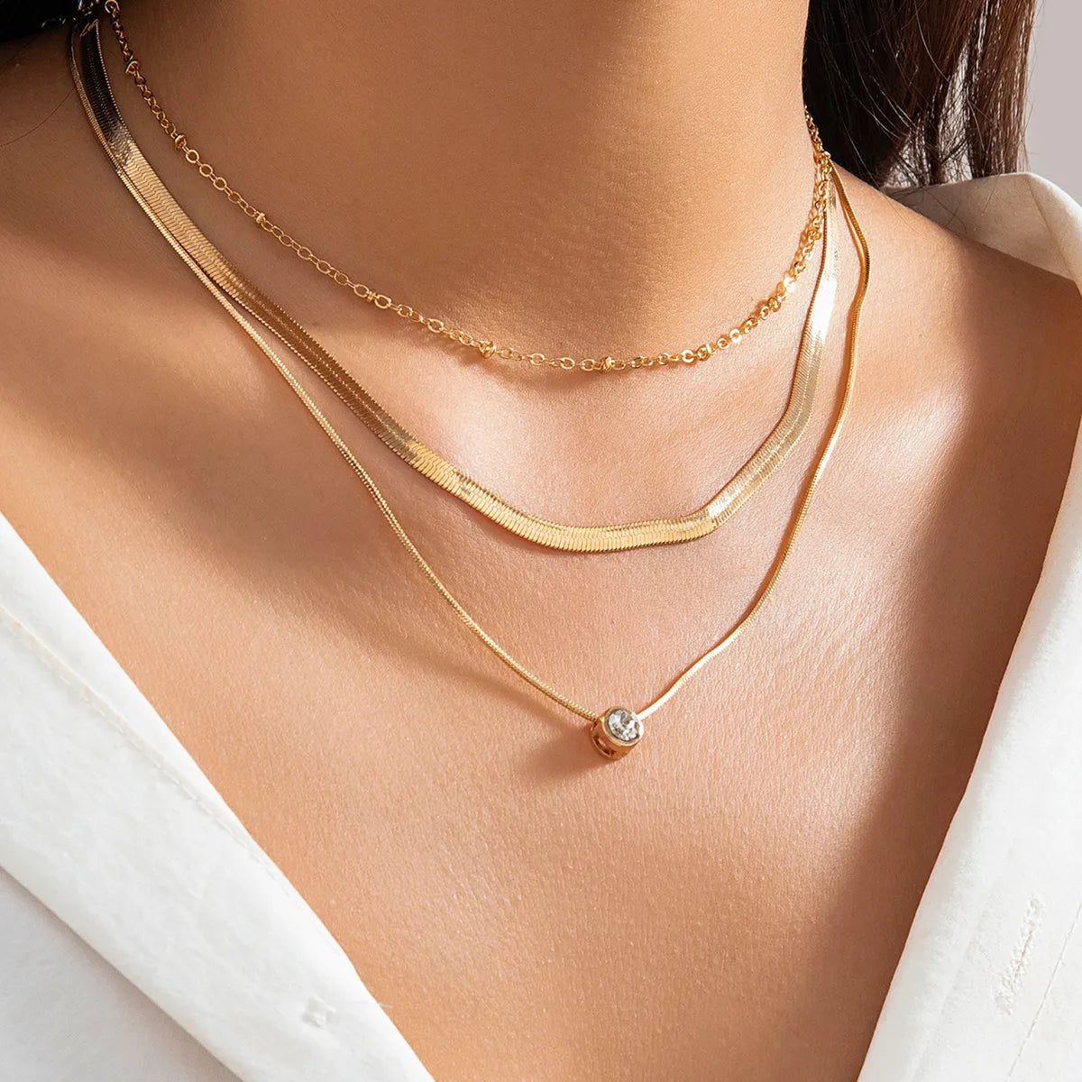Collier Simple Avec strass en Acier inoxydable Plaqué en Or 18k