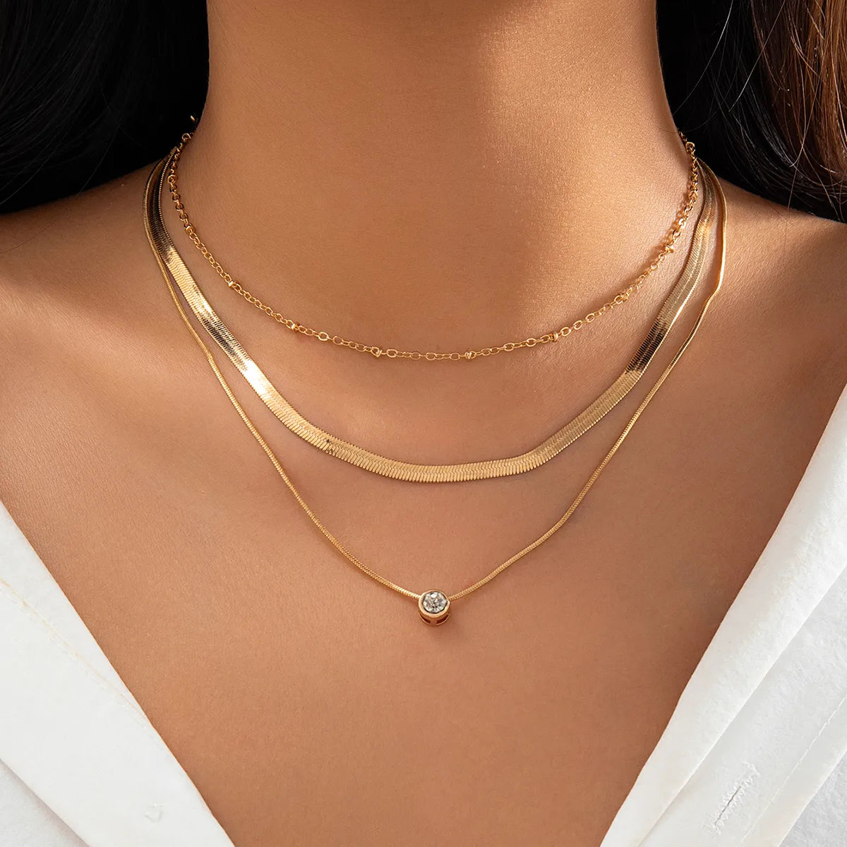 Collier Simple Avec strass en Acier inoxydable Plaqué en Or 18k