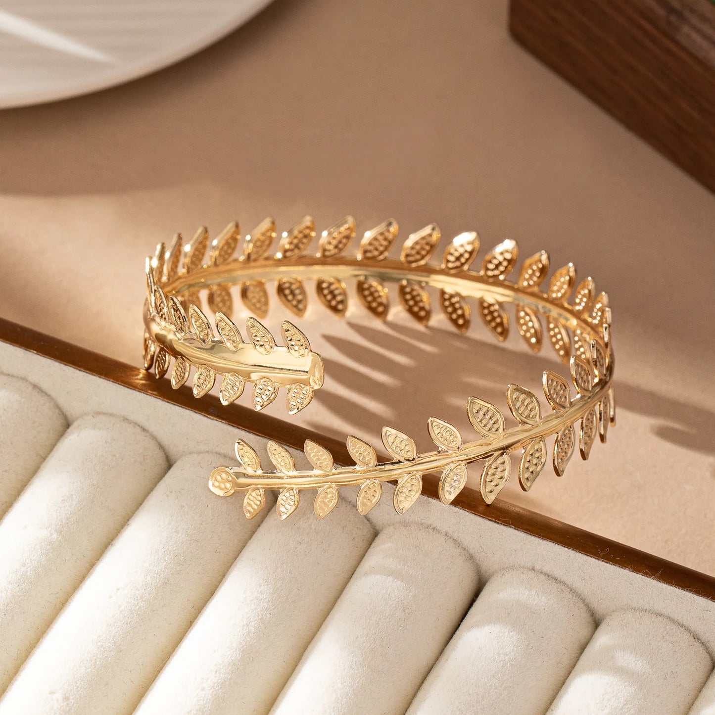 Bracelet De Bras Élégant Feuilles Alliage Plaqué Or