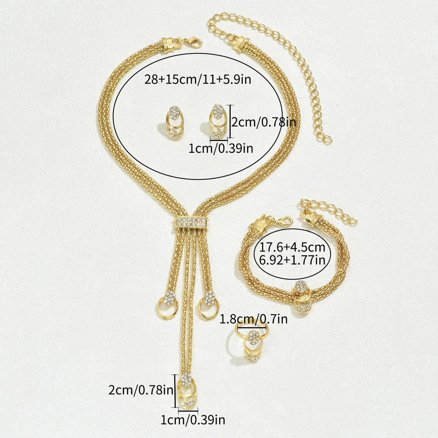 Ensemble De Bijoux Élégant Géométrique Gland Strass Alliage Plaqué Or