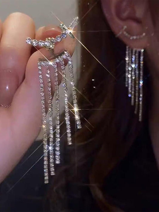 Boucle d'oreille à strass à franges