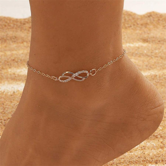 Bracelet De Cheville Vintage Infini  Avec Strass Incruster Inoxydable