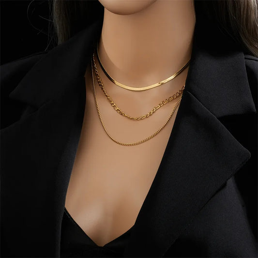 Collier en Couches Géométrique Plaqué Or 18K