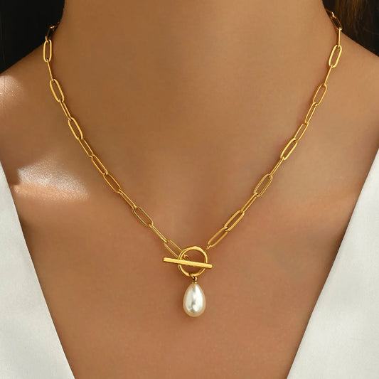 Collier IG Style Rond & Rectangle – Acier Inoxydable  Plaqué Or 14K