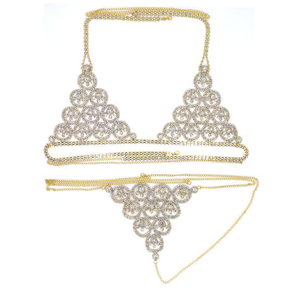 Chaîne de Corps Style Ethnique Doré – Feuilles et Strass