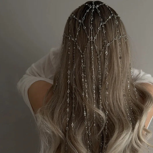 Bande de Cheveux avec Gland et Strass – Style IG en Cuivre Plaqué, Couleur Unie