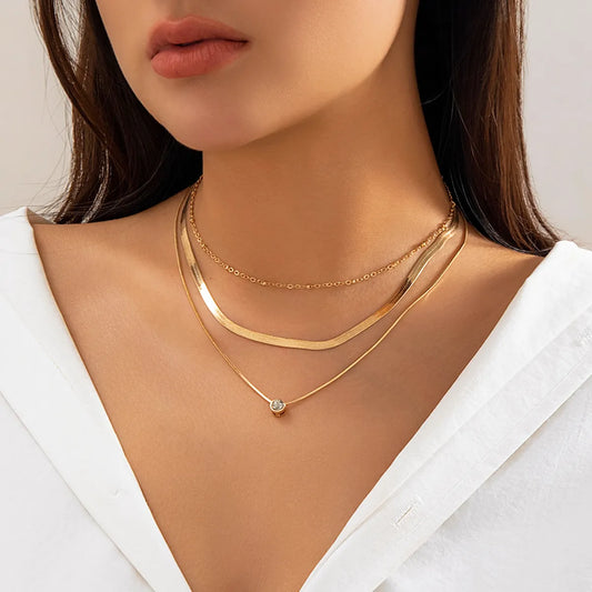 Collier Simple Avec strass en Acier inoxydable Plaqué en Or 18k