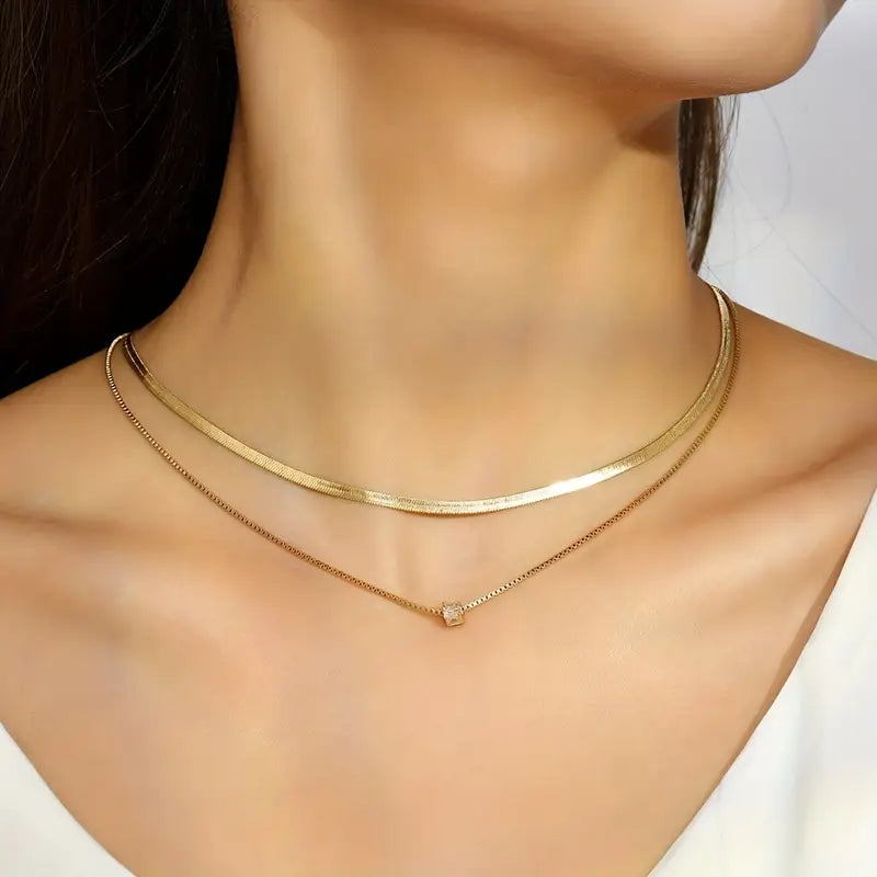 Collier deux pièces en Acier Inoxydable Plaqué Or