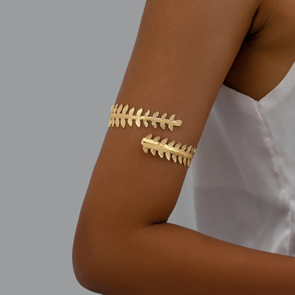 Bracelet De Bras Élégant Feuilles Alliage Plaqué Or