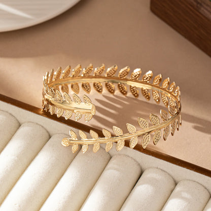 Bracelet De Bras Élégant Feuilles Alliage Plaqué Or