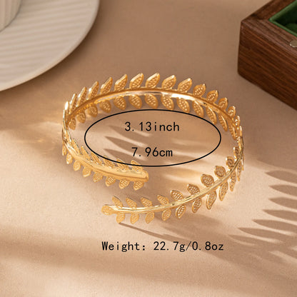 Bracelet De Bras Élégant Feuilles Alliage Plaqué Or