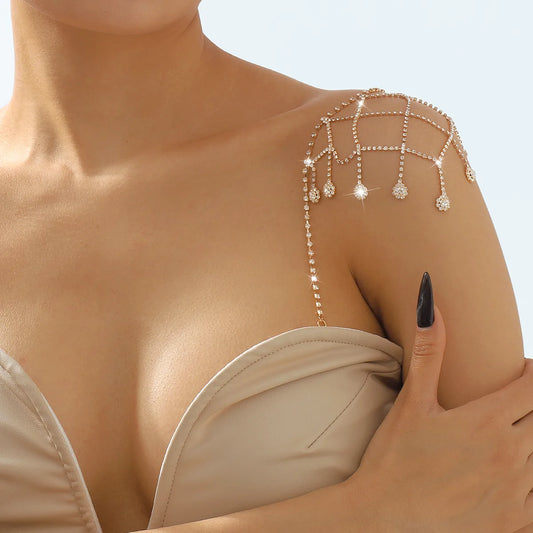 Chaîne d'Épaule Élégante Doré Avec Strass Inoxydable