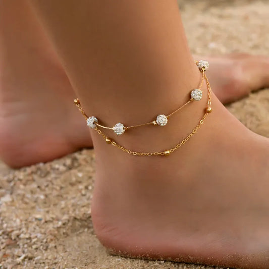 Bracelet de Cheville Double Rang Doré Inoxydable