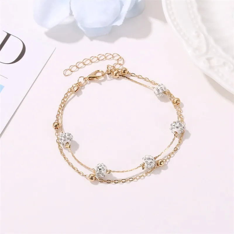 Bracelet de Cheville Double Rang Doré Inoxydable