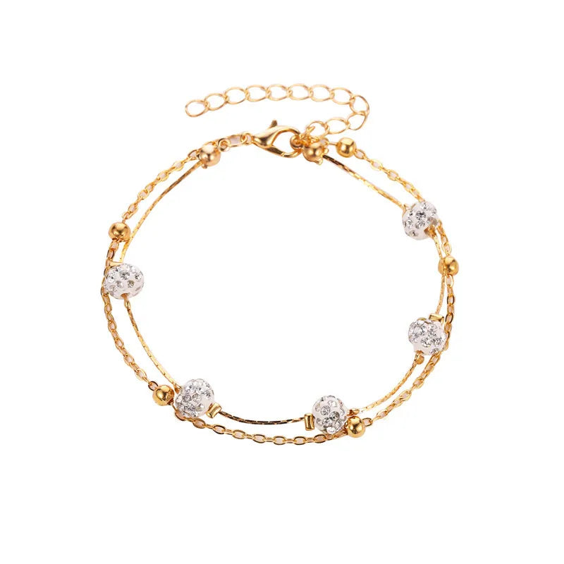 Bracelet de Cheville Double Rang Doré Inoxydable