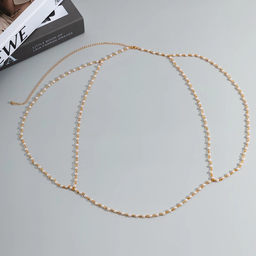 Chaîne de corps femme avec perles imitation et plaquage
