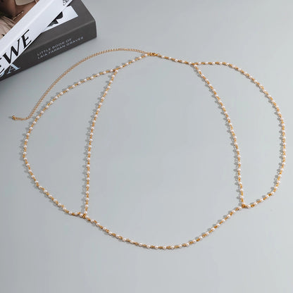 Chaîne de corps femme avec perles imitation et plaquage